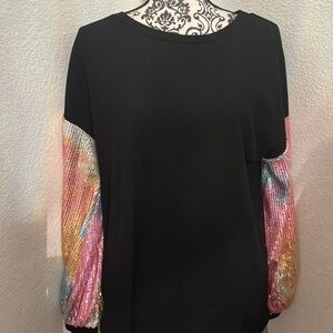 Entro waffle knit with rainbow sequin sleeves